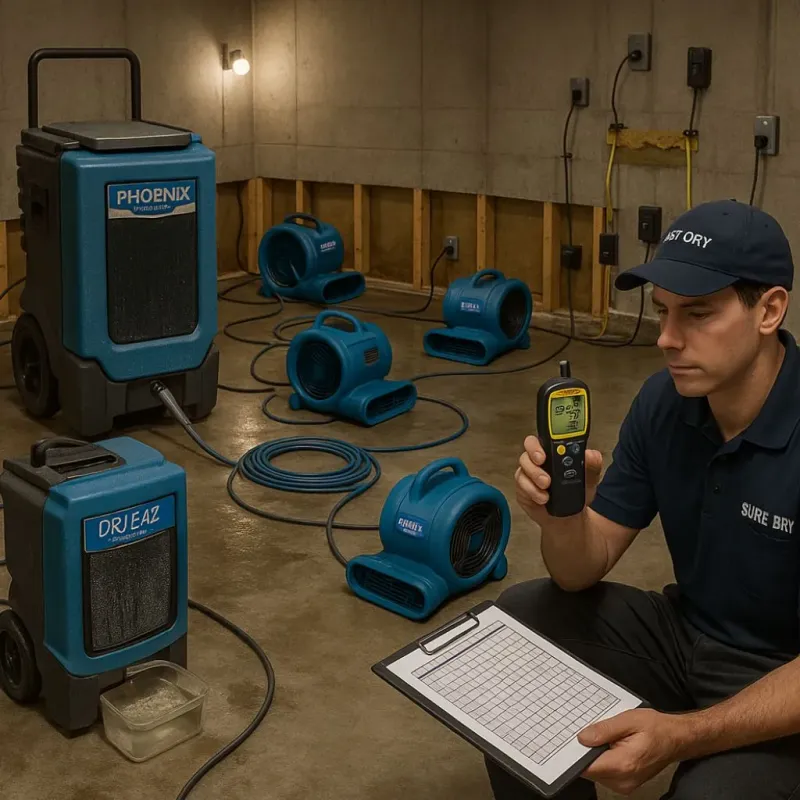 Structural Drying and Dehumidification process in La Palma, CA